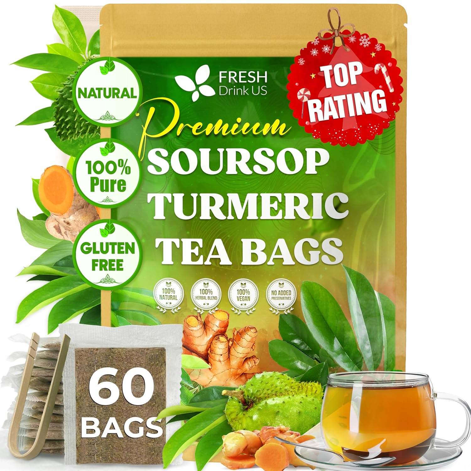Premium Soursop Turmeric Tea Bags | Blend of Soursop Leaves, and Turmeric Root
