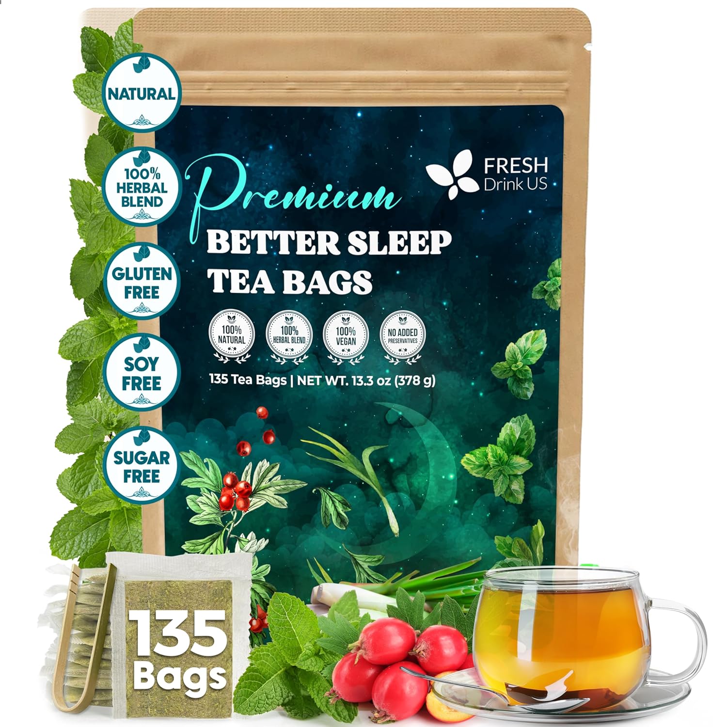 Premium Better Sleep Herbal Tea | Special Herbal Sleep Tea, Caffeine-Free Loose Leaf Blend with Spearmint Leaves, Lemongrass Leaves, and Hawthorn Berry – Naturally Refreshing and Aromatic.